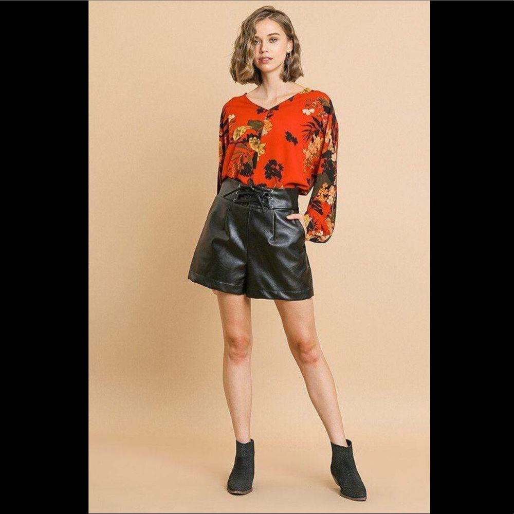 High Waist Lace-up Vegan Leather Shorts - Picture 3 of 6